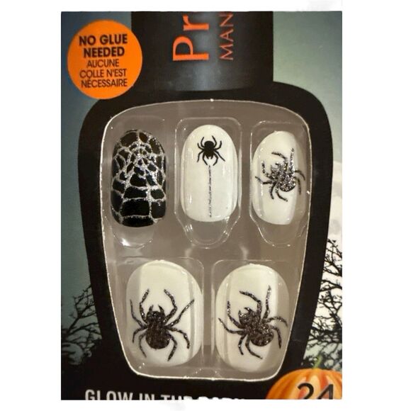 Broadway Press-On Halloween Nails Glow in the Dark Spiders Webs 24ct. - Picture 2 of 3